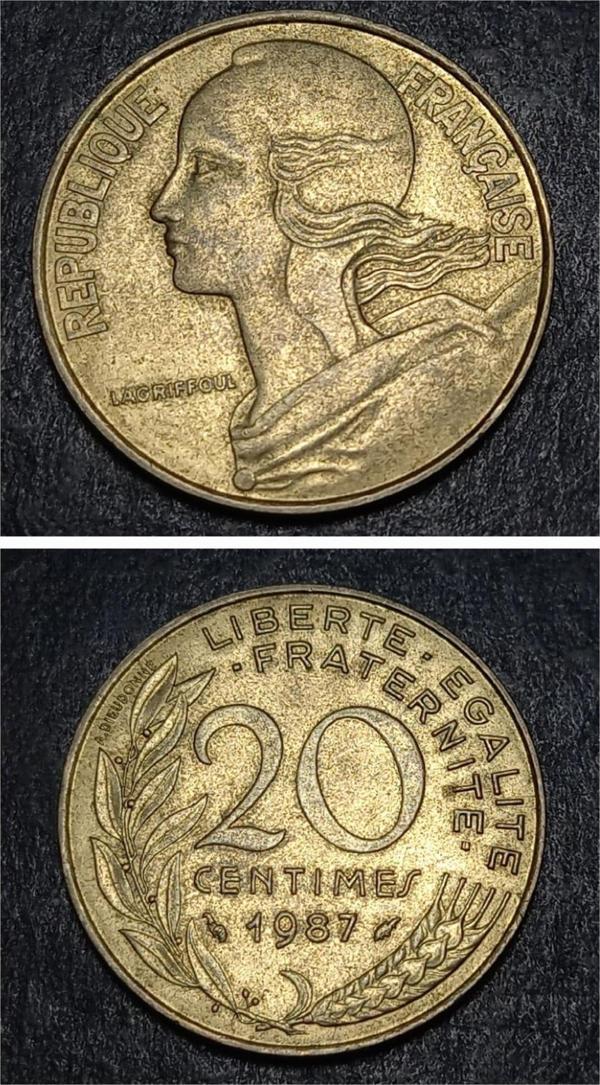Escoines 39963688b47b49d2c3 1987 fransa 20 centimes çt Para 20 Centim - Image 1
