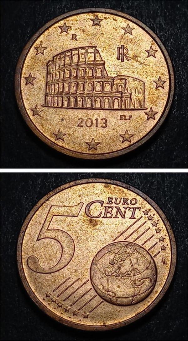 Escoines 39963688b5c9e47f76 2013 İtalya 5 Eurocent ççt Para bakır kaplı çelik - Image 1