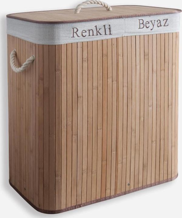 Bambu Katlanır Çift Hazneli Kirli Çamaşır Sepeti - Image 1
