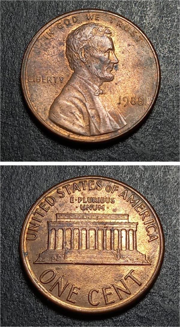 Escoines 39963688bc2bb3410f Abraham Lincoln 1988 1 Cent Para Bakır kaplama - Image 1