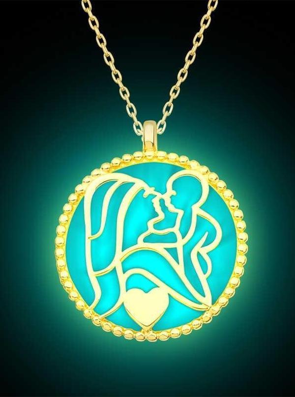 Gümüş Fosforlu Gold Anne Çocuk Sevgisi Kadın Kolye SL12503 - Image 1