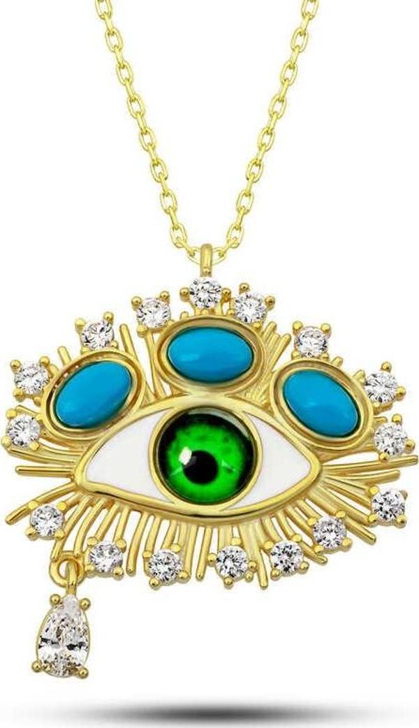 Gümüş Gold Gözyaşı Damlası Koruyucu Bakış Kolye SL12617 - Image 1