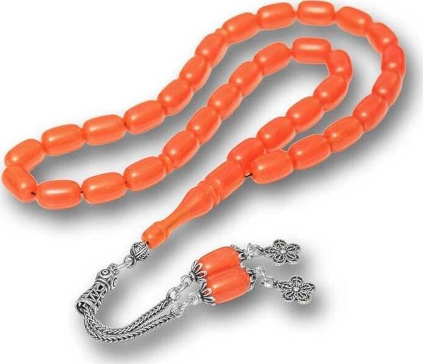 Gümüş Püsküllü Kapsül Kesim Sıkma Kehribar Tesbih SL12597 - Image 1