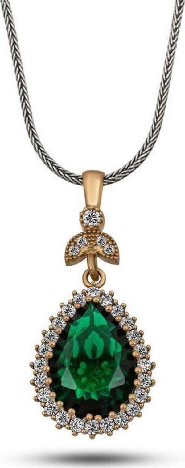 Gümüş Zümrüt Taşlı Hürrem Kadın Kolye SL12508 - Image 1