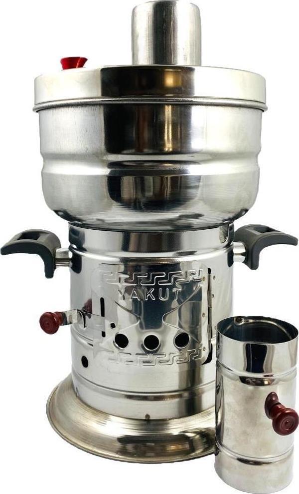 Paslanmaz 5 Litre Çelik Odunlu Semaver Tek Musluk Demliksiz - Image 1