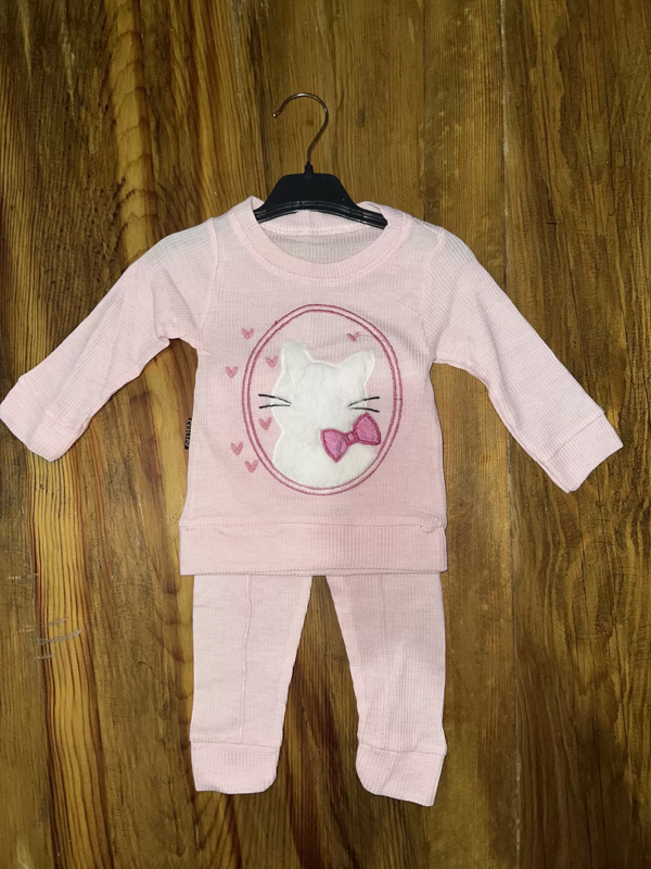 3-12 aylık kedi desen işlemeli takım pembe - Image 1