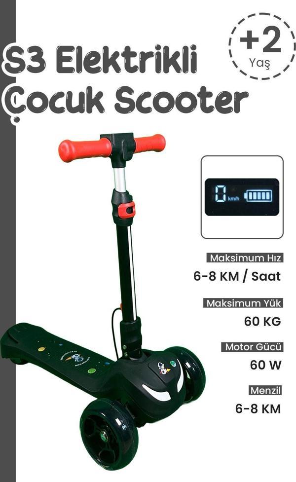 Electron Led Işıklı Hoparlörlü 3 Tekerlekli Yükseklik Ayarlı Elektrikli Scooter - 60W - Image 1