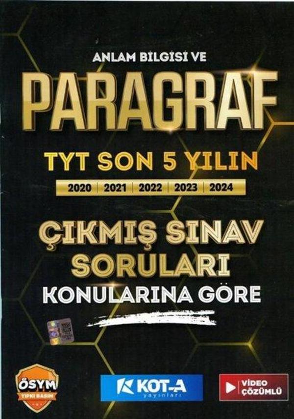 Anlam Bilgisi ve Paragraf TYT Son 5 Yılın Çıkmış Soruları Konularına Göre Video Çözümlü - Kota Yayınları - Image 1