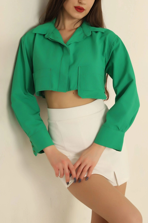 Poplin crop gömlek yeşil s3060 - Image 1