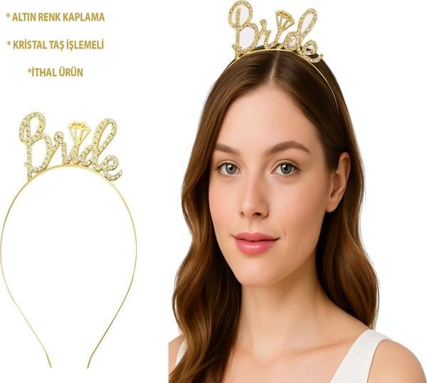 Altın Renkli Taşlı “bride” Gelin Tacı – El Yazısı Yazı Tipiyle - Image 1