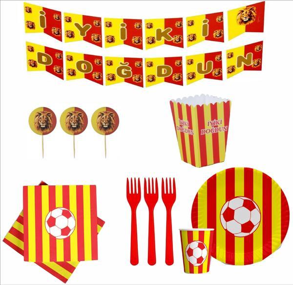 Taraftar Sarı Kırmızı Banner, 8 Tabak, 8 Bardak, 8 Mısır Kutusu, 10 Peçete, 10 Çatal, 10 Kürdan - Image 1