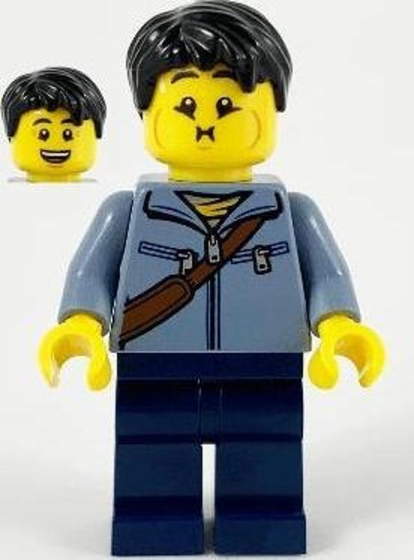 Lego Minifigür Man Sand Blue Jacket and Reddish Brown Satchel hol226 - Image 1