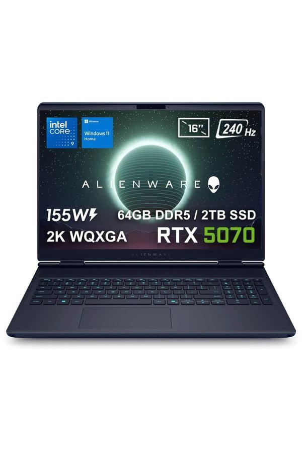 Dell Alienware 16X Aurora Intel Core Ultra 9-275HX 64GB DDR5 2TB SSD RTX5070 8GB 155W 16 inç 2K WQXGA 240Hz 3ms WVA W11 Home Gaming Laptop (AC16251-CU932157Wv3) - Image 1
