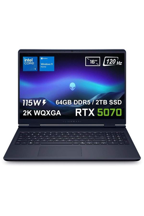 Dell Alienware 16 Aurora Intel Core 9-270H 64GB DDR5 2TB SSD RTX5070 8GB 115W 16 inç 2K WQXGA 120Hz WVA W11 Home Gaming Laptop (AC16250-C932157Wv3) - Image 1