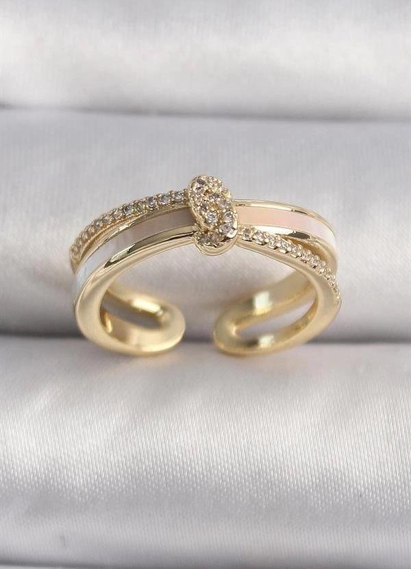 Pirinç Gold Renk Zirkon Taşlı Düğüm Model VIP Seri Kadın Yüzük - Image 1
