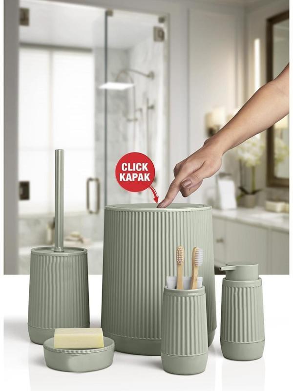 Banyo Seti Plastik Yeşil Renk 5 Parça Akıllı Çöp Kovası - Image 1