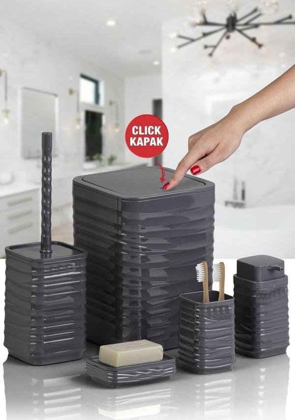 Banyo Seti Plastik Antrasit Renk 5 Parça  - Image 1