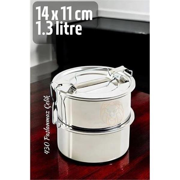 BUĞZ Sefer Tası Yemek Kabı Paslanmaz Çelik 2 Katlı 14 cm 1.3 LİTRE - Image 1