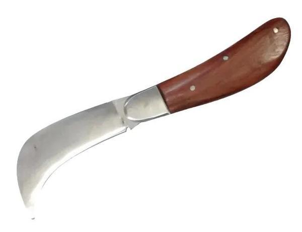 Bursa Çelik Eğri Bağ / Kablo / Aşı Çakısı, Ahşap Saplı - 22 cm - Image 1