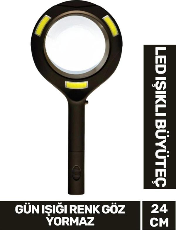 Özel Tasarım Sert Plastik Saplı Pilli Gün Işığı Smd Led Işıklı El Büyüteç Okuma Yazma Mercek 24cm - Image 1