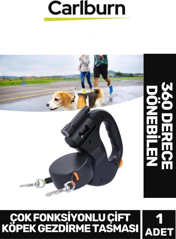 360 Derece Dönebilen Aydınlatmalı Uzunluk Ayarlanabilen Çok Fonksiyonlu Çift Köpek Gezdirme Tasması - Image 1