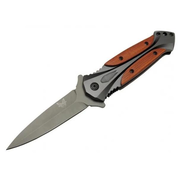 Da27b Gri Sivri Kamp Çakı 20cm - Yarı Otomatik, Kemerlikli, Kutulu, Ahşap - Metal Sap - Image 1