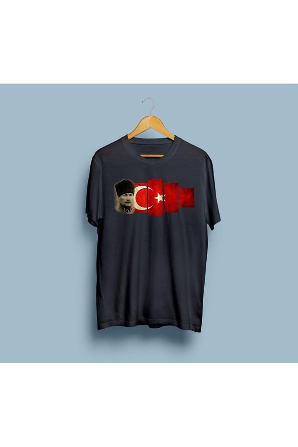 Oversize Mustafa Kemal Atatürk ve Türk bayrağı tasarım unisex T-shirt - Image 1