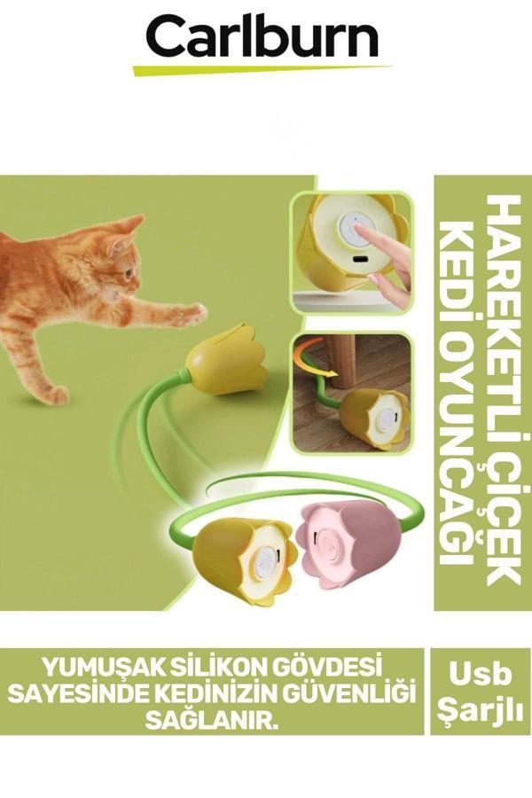 Özel Üretim Estetik Usb Şarjlı Uzun Saplı Yumuşak Silikon Gövde Hareketli Çiçek Kedi Oyuncağı - Image 1
