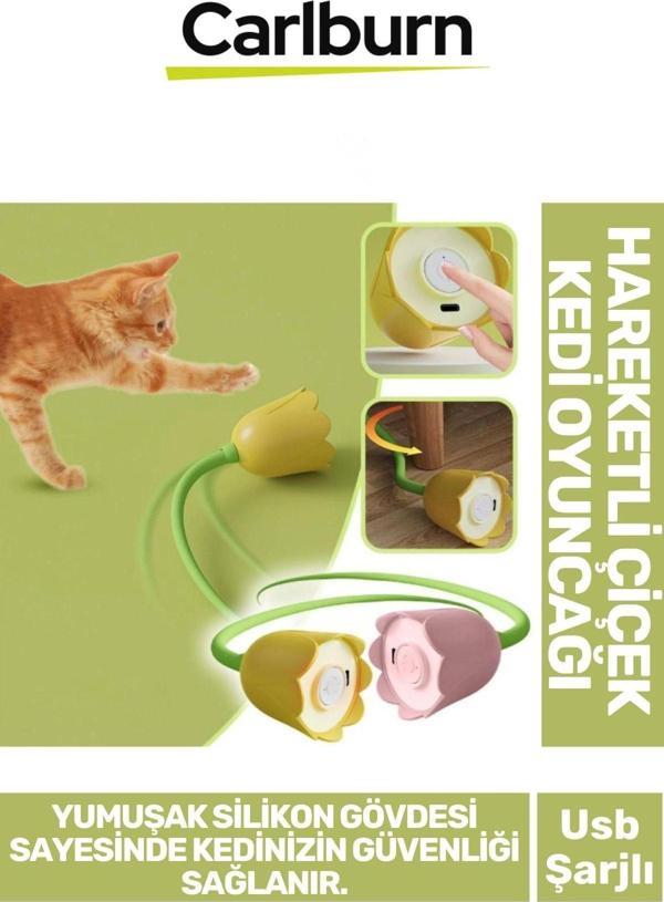 Özel Üretim Estetik Usb Şarjlı Uzun Saplı Yumuşak Silikon Gövde Hareketli Çiçek Kedi Oyuncağı - Image 1