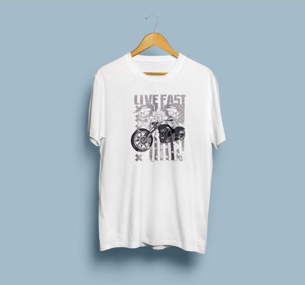 Oversize Hızlı Yaşa Motorsiklet Tasarım unisex T-shirt - Image 1