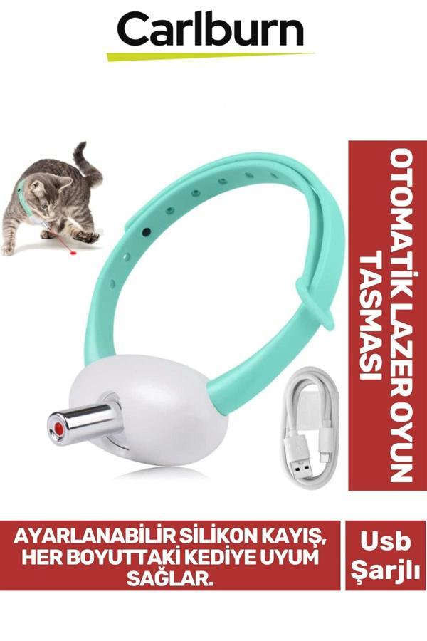 Premium Usb Şarjlı Ayarlanabilir Silikon Kayış 2 Modlu Otomatik Kapanma Kedi Lazer Oyun Tasması - Image 1