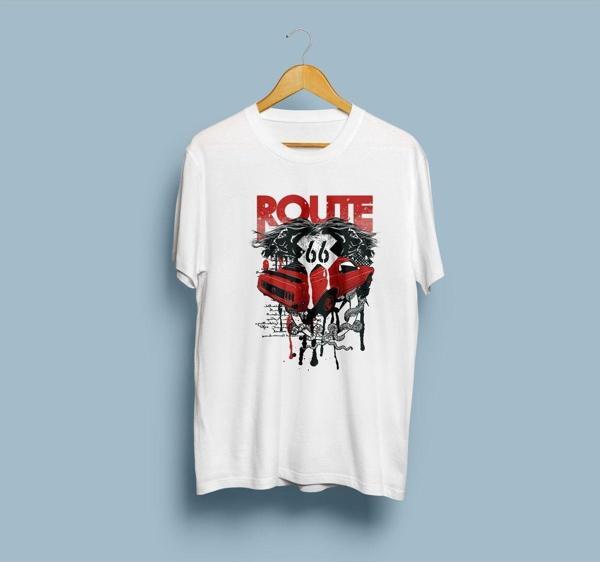 Oversize Route 66 Araba Tasarım unisex T-shirt - Image 1