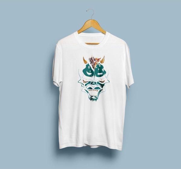 Oversize Vektör Kuru kafa / alev / boynuz tasarım unisex T-shirt - Image 1