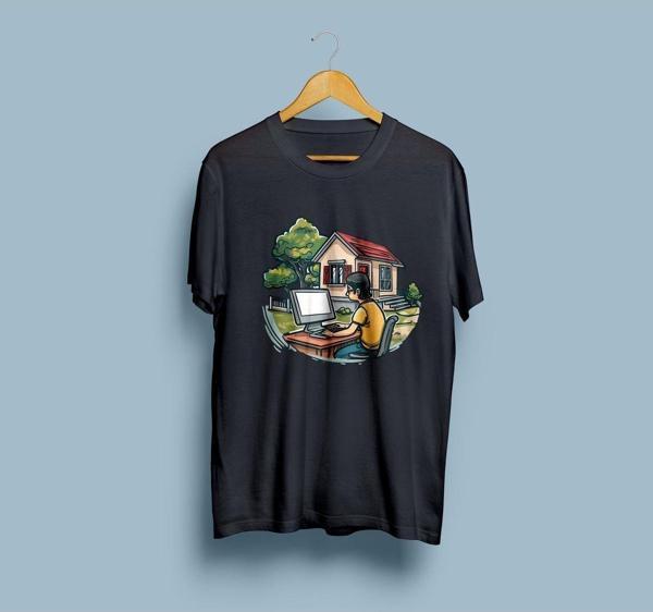 Oversize Yazılımcı Bilgisayar Ağaç ve Ev tasarım unisex T-shirt - Image 1