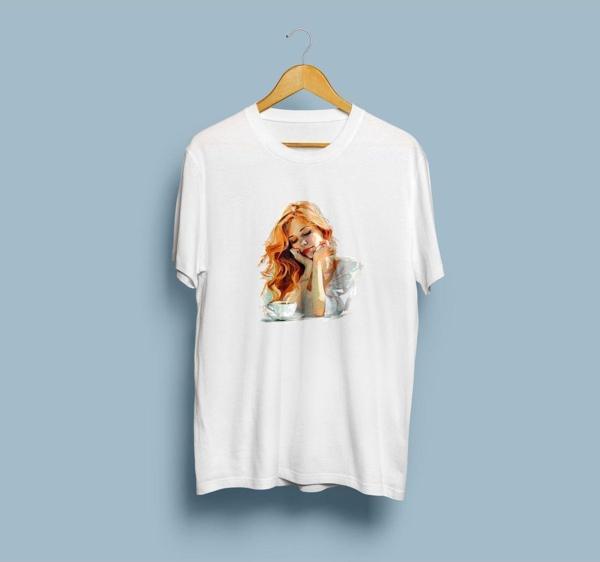 Oversize Kadın ve Kahve Çizim Tasarımlı unisex T-shirt - Image 1