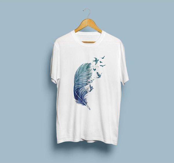 Oversize Kuş Tüyü Tasarım Unisex T-shirt - Image 1