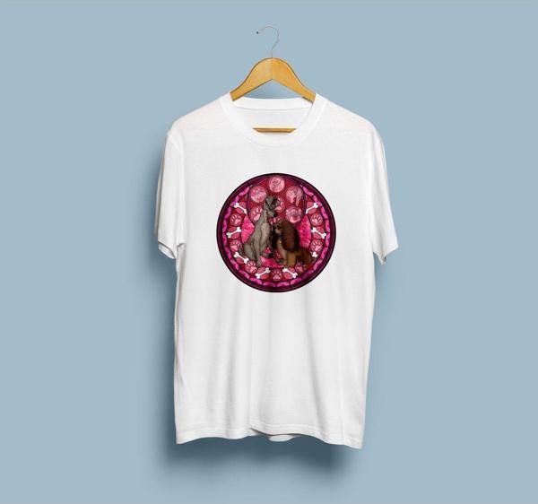 Oversize Leydi ile Sokak Köpeği Tasarım Unisex T-shirt - Image 1