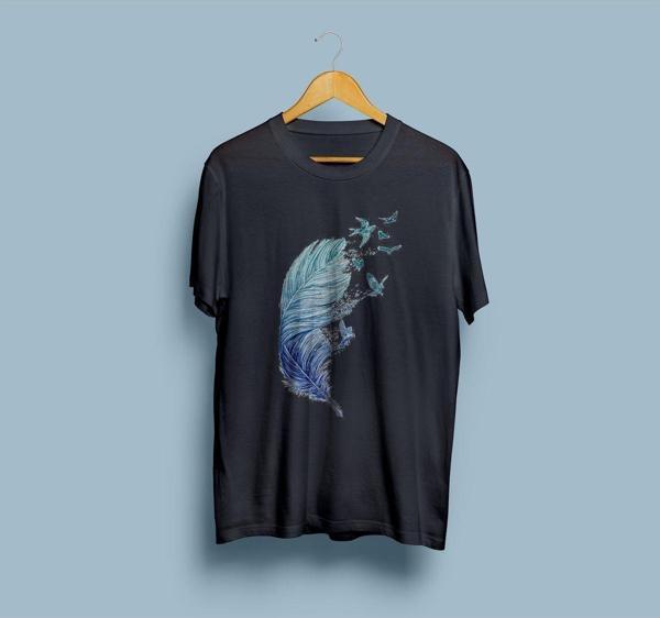 Oversize Kuş Tüyü Tasarım Unisex T-shirt - Image 1