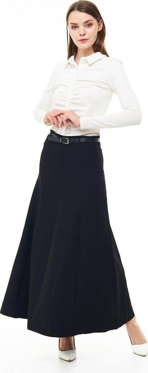 Kadın Mevsimlik Kemer Detaylı Parçalı Kloş Uzun Etek 1003/95 - Image 1