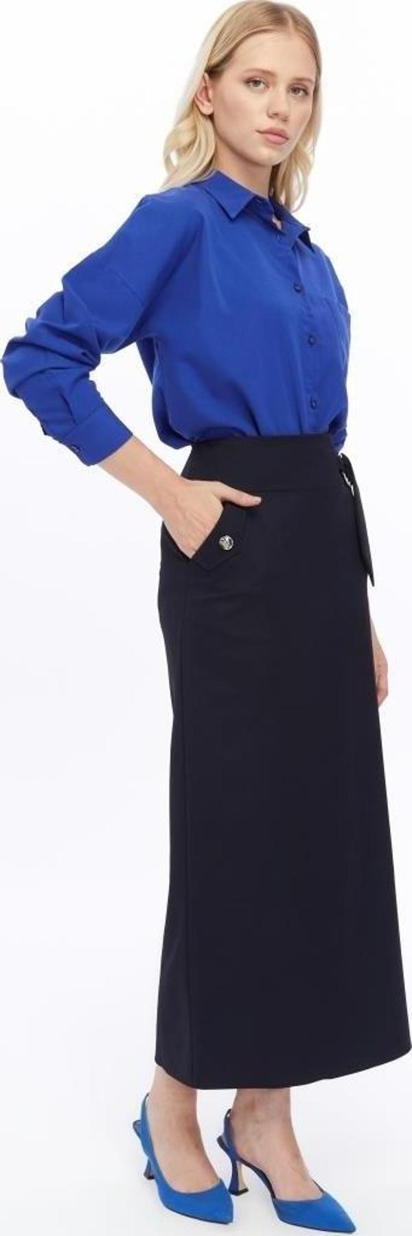 Kadın Cep Detaylı Mevsimlik Poliviskon Kalem Uzun Etek 2107/95 - Image 1