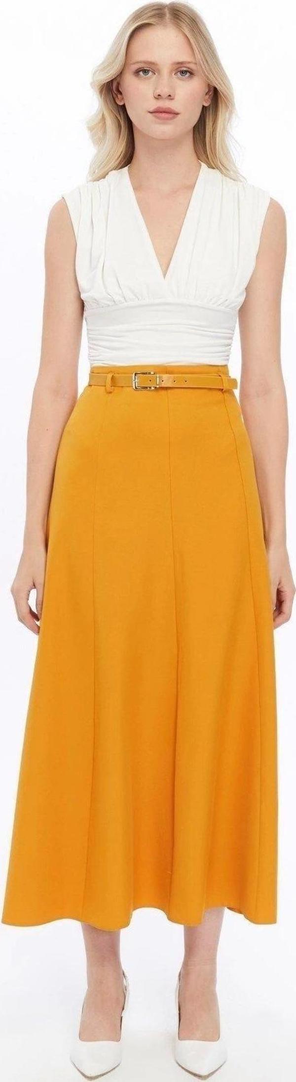 Kadın Mevsimlik Kemer Detaylı Parçalı Kloş Uzun Etek 1003/95 - Image 1