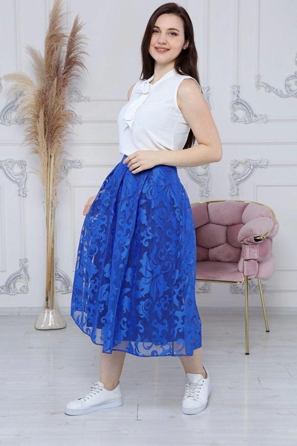 Kadın Pile Detaylı Kloş Uzun Boy Dantel Yazlık Etek 2170/80 - Image 1