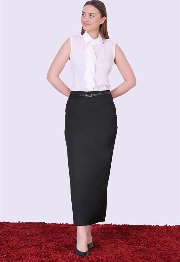 Kadın Kemerli Gizli Cep Detaylı Poliviskon Tesettür Etek 2096/95 - Image 1