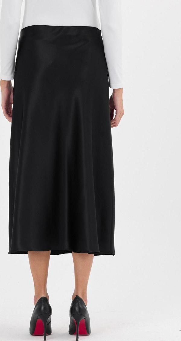 Apsen Kadın Siyah Kloş Kesim Saten Maxi Boy Dokuma Etek 2196/90 - Image 1