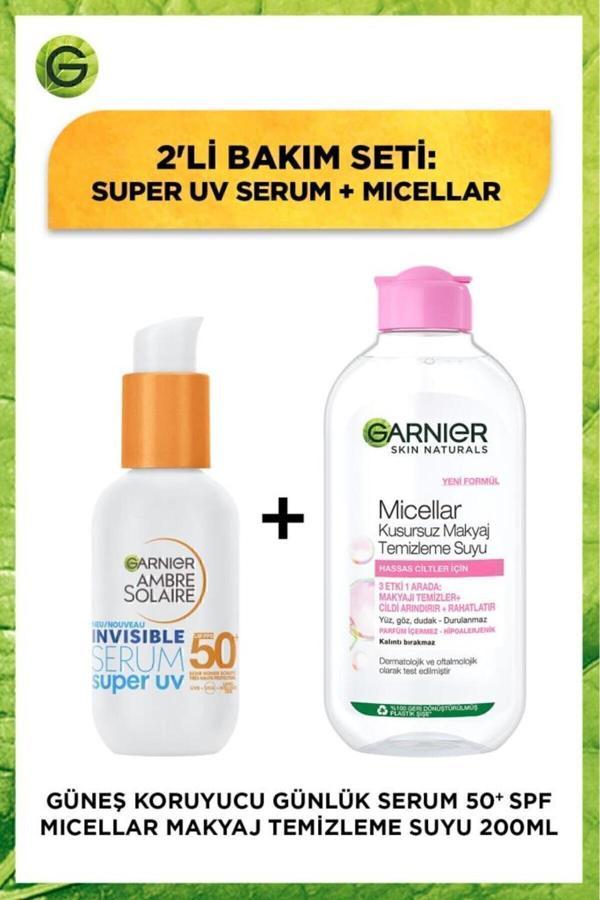 Garnier Ambre Solaire Invisible Spf50 Süper Uv Günlük Güneş Koruyucu Serum Micellar Makyaj Temizleme Suyu - Image 1