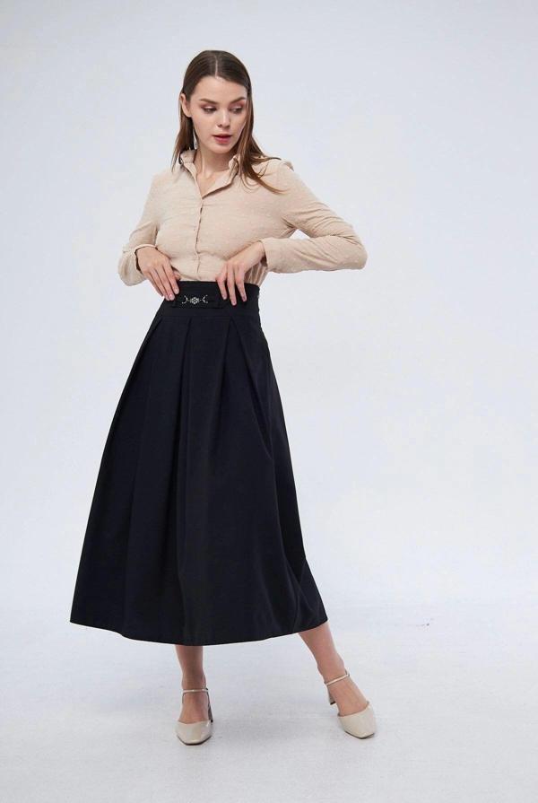 Kadın Metal Aksesuar Detaylı Mevsimlik Kloş Tesettür Etek 2054/90 - Image 1