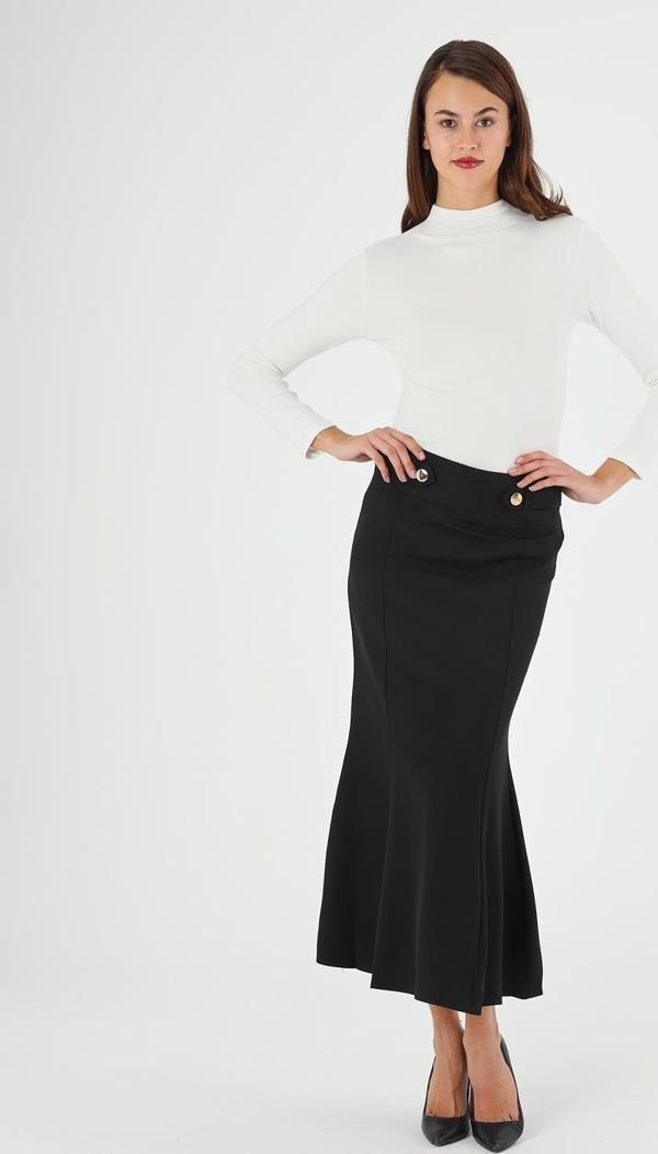 Apsen Kadın Mevsimlik Düğmeli Apolet Detaylı Balık Siyah Etek 2161/95 - Image 1