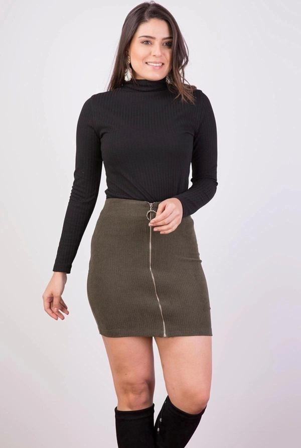 Kadın Önden Fermuarlı fitilli Kadife Kışlık Mini Etek 2113/45 - Image 1