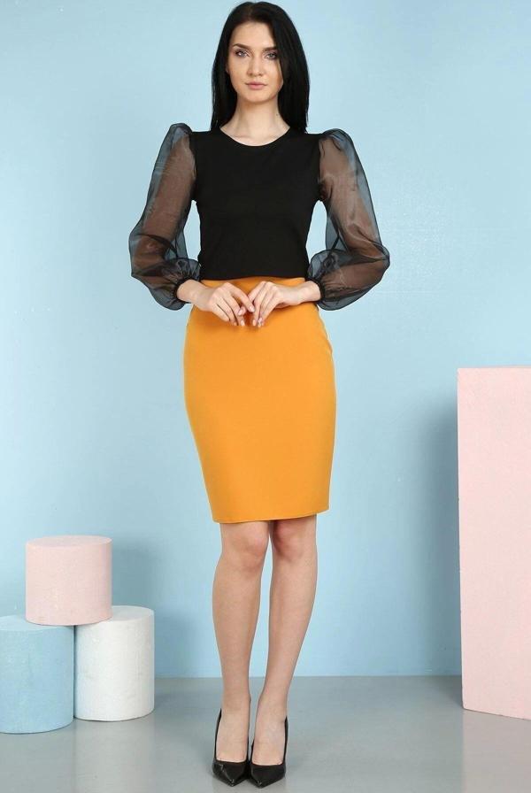 Kadın Mevsimlik Yırtmaçlı Diz Boy Kalem Etek 2146/60 - Image 1