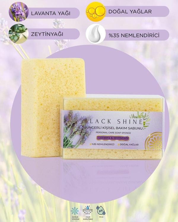 Black Shine Bs Doğal Lavanta Özlü, %35 Nemlendiricili, Süngerli Kişisel Katı Bakım Sabunu 100 Gr - Image 1